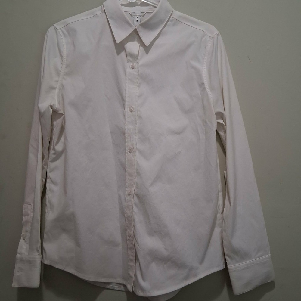 Athleta Womens White Button Down Collared Shirt Long Sleeve Size S 657861-01